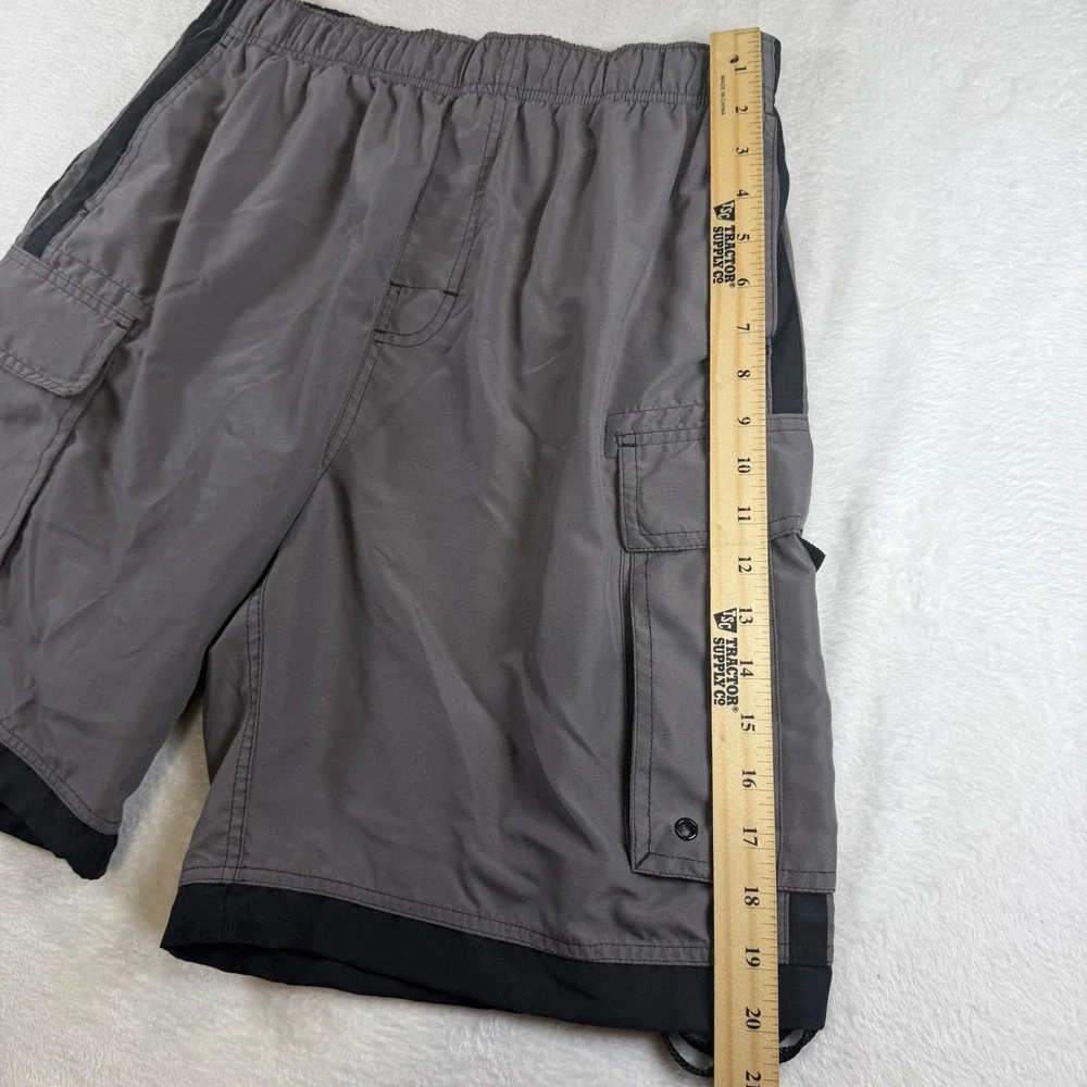 Third Coast Mens Cargo Board Shorts Gray Black Elastic Waist Swim Trunks Size L